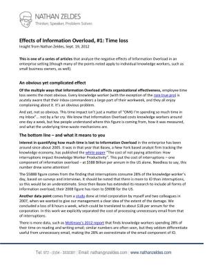 Effects of Information Overload, #1: Time Loss Insight from Nathan Zeldes, Sept