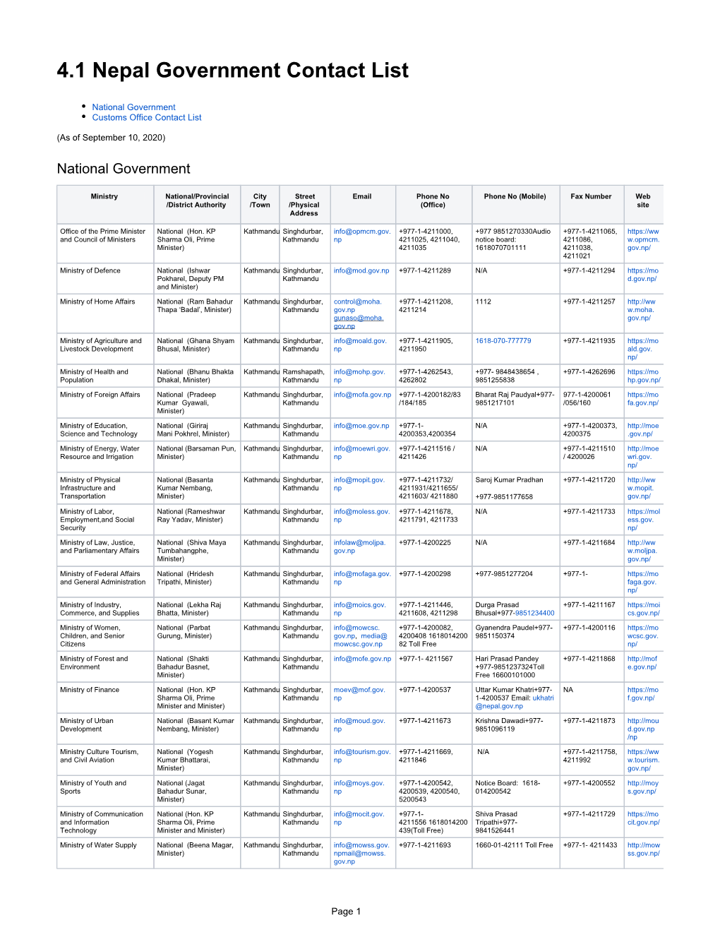 4.1 Nepal Government Contact List