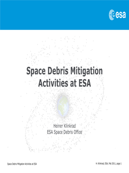 Space Debris Mitigation Activities at ESA