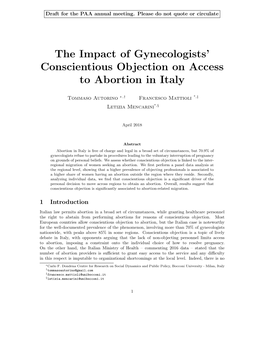 The Impact of Gynecologists' Conscientious Objection on Access