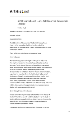 SSAH Journal 2006 - Art, Art History & Research in Dundee