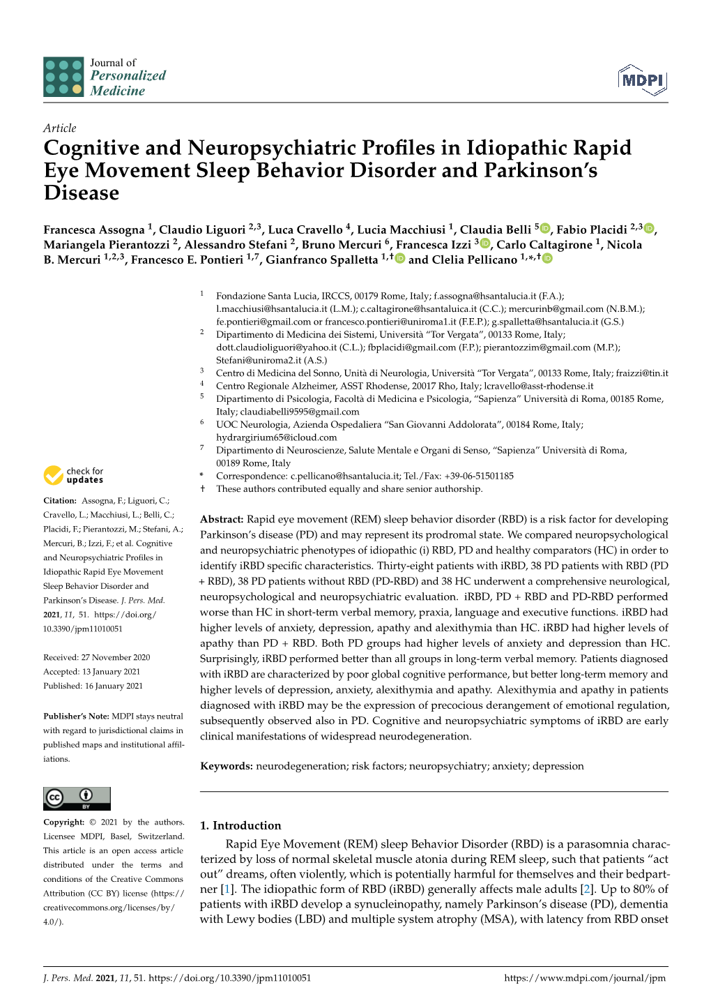 Cognitive and Neuropsychiatric Profiles in Idiopathic Rapid Eye