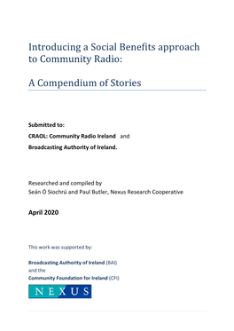 Introducing a Social Benefits Approach to Community Radio: A