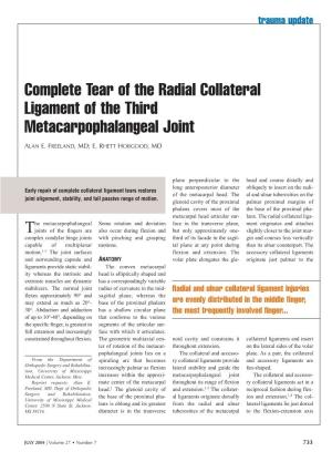 Complete Tear of the Radial Collateral Ligament of the Third Metacarpophalangeal Joint