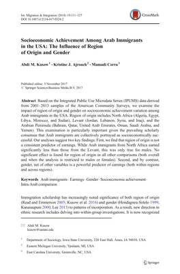 Socioeconomic Achievement Among Arab Immigrants in the USA: the Influence of Region of Origin and Gender