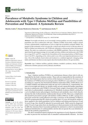 Prevalence of Metabolic Syndrome in Children and Adolescents with Type 1 Diabetes Mellitus and Possibilities of Prevention and Treatment: a Systematic Review