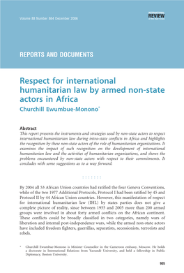 Respect for International Humanitarian Law by Armed Non-State Actors in Africa Churchill Ewumbue-Monono*