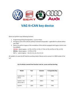 VAG K+CAN Key Device