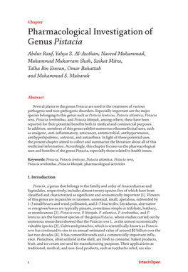 Pharmacological Investigation of Genus Pistacia Abdur Rauf, Yahya S