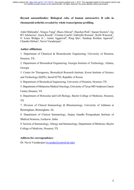 1 Beyond Autoantibodies: Biological Roles of Human Autoreactive B Cells in Rheumatoid Arthritis Revealed by Whole Transcriptome