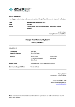 Agenda of Mosgiel-Taieri Community Board
