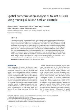 Spatial Autocorrelation Analysis of Tourist Arrivals Using Municipal Data: a Serbian Example