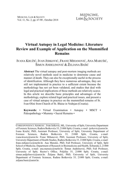 Virtual Autopsy in Legal Medicine: Literature Review and Example of Application on the Mummified Remains