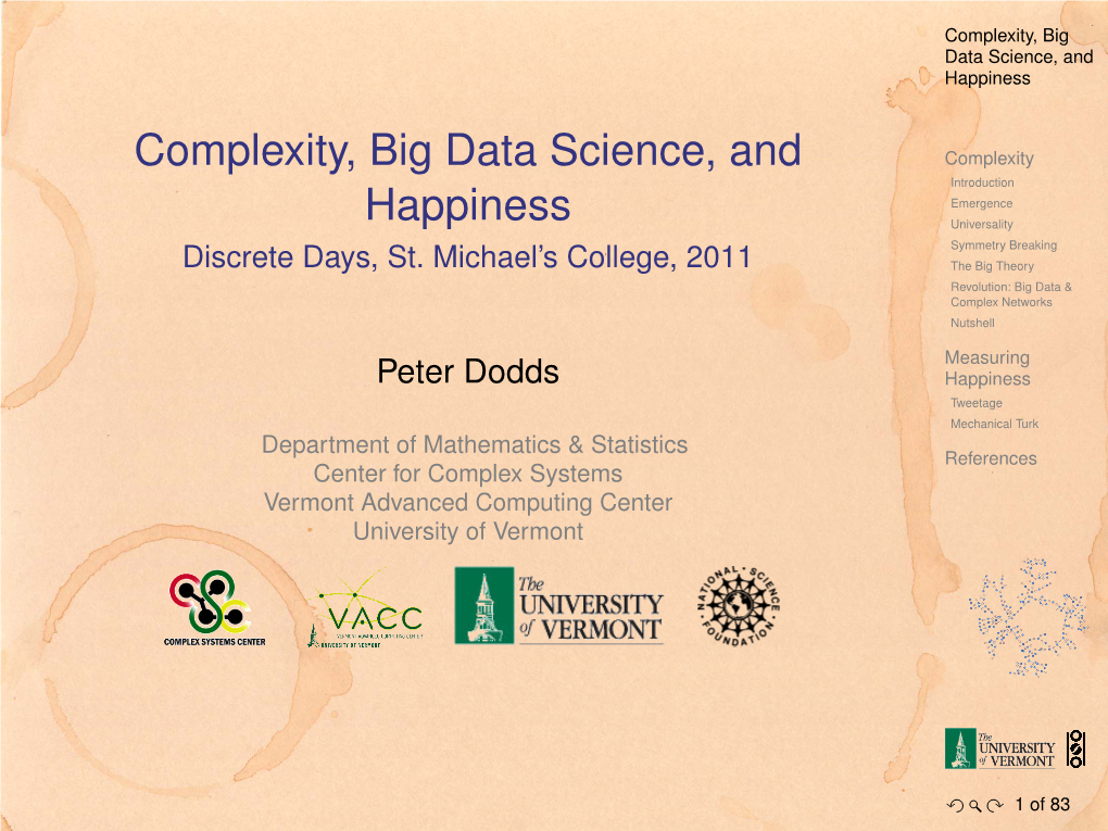 Complexity, Big Data Science, and Happiness