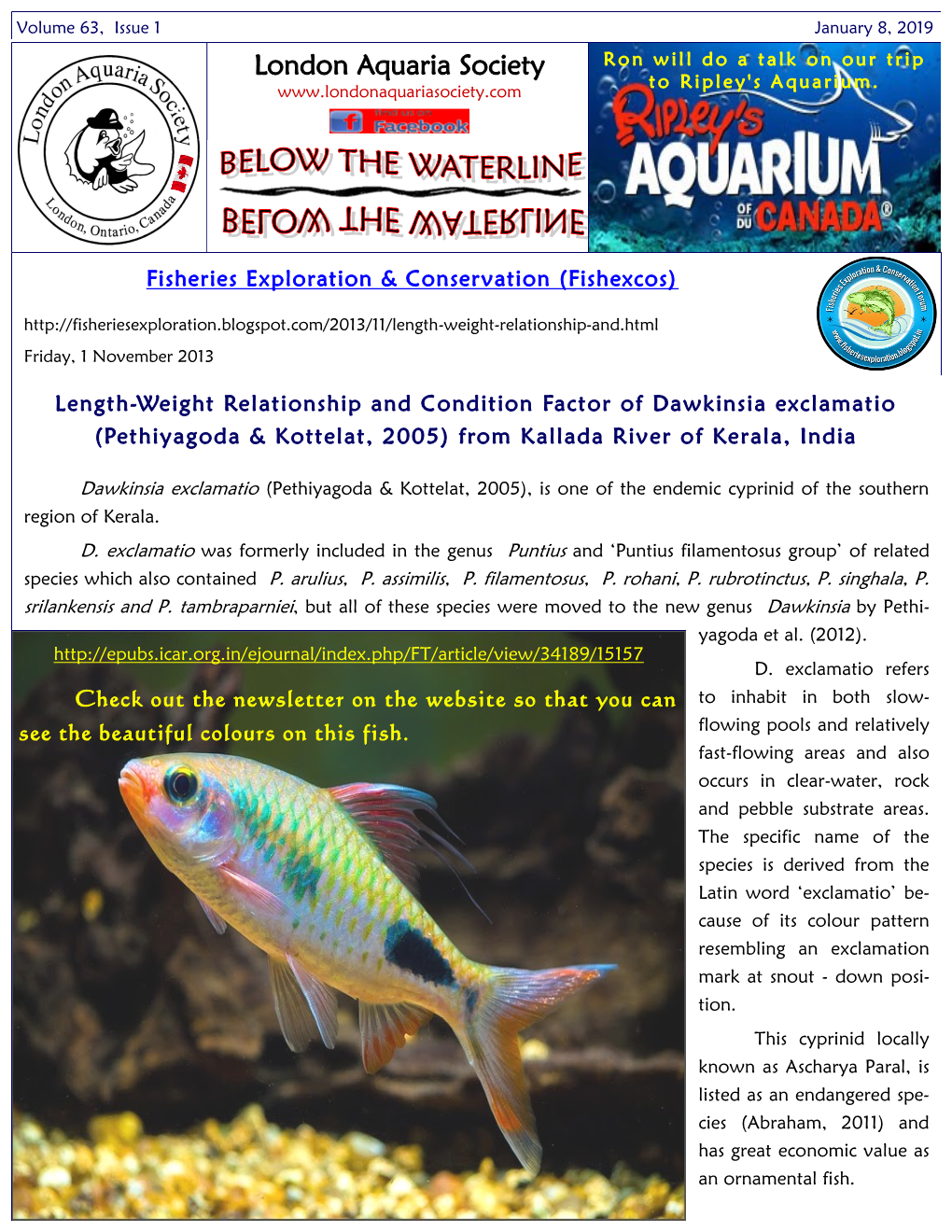 January 8, 2019 London Aquaria Society Ron Will Do a Talk on Our Trip to Ripley's Aquarium