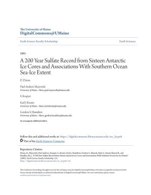 A 200 Year Sulfate Record from Sixteen Antarctic Ice Cores and Associations with Southern Ocean Sea-Ice Extent D