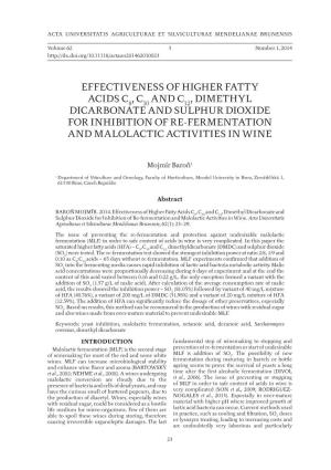 Effectiveness of Higher Fatty Acids C , C and C , Dimethyl