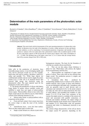 Determination of the Main Parameters of the Photovoltaic Solar Module