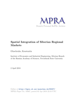 Spatial Integration of Siberian Regional Markets