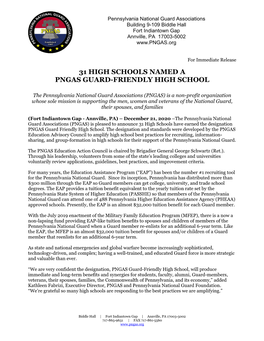31 High Schools Named a Pngas Guard-Friendly High School