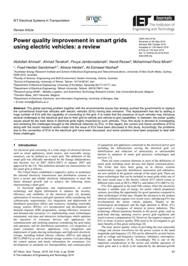 Power Quality Improvement in Smart Grids Using Electric Vehicles