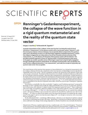 Renninger's Gedankenexperiment, the Collapse of the Wave Function in a Rigid Quantum Metamaterial and the Reality of the Quant