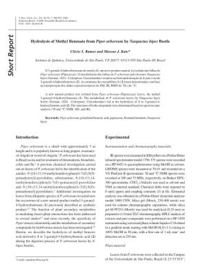 Hydrolysis of Methyl Benzoate from Piper Arboreum by Naupactus Bipes Beetle J