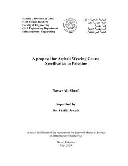 A Proposal for Asphalt Wearing Course Specification in Palestine