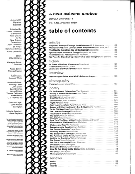 Table of Contents of the South New Orleans for the New Orleans Consortium: Articles Loyola University Stephen's Passage Through the Wilderness/F