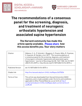 The Recommendations of a Consensus Panel for the Screening, Diagnosis, and Treatment of Neurogenic Orthostatic Hypotension and Associated Supine Hypertension