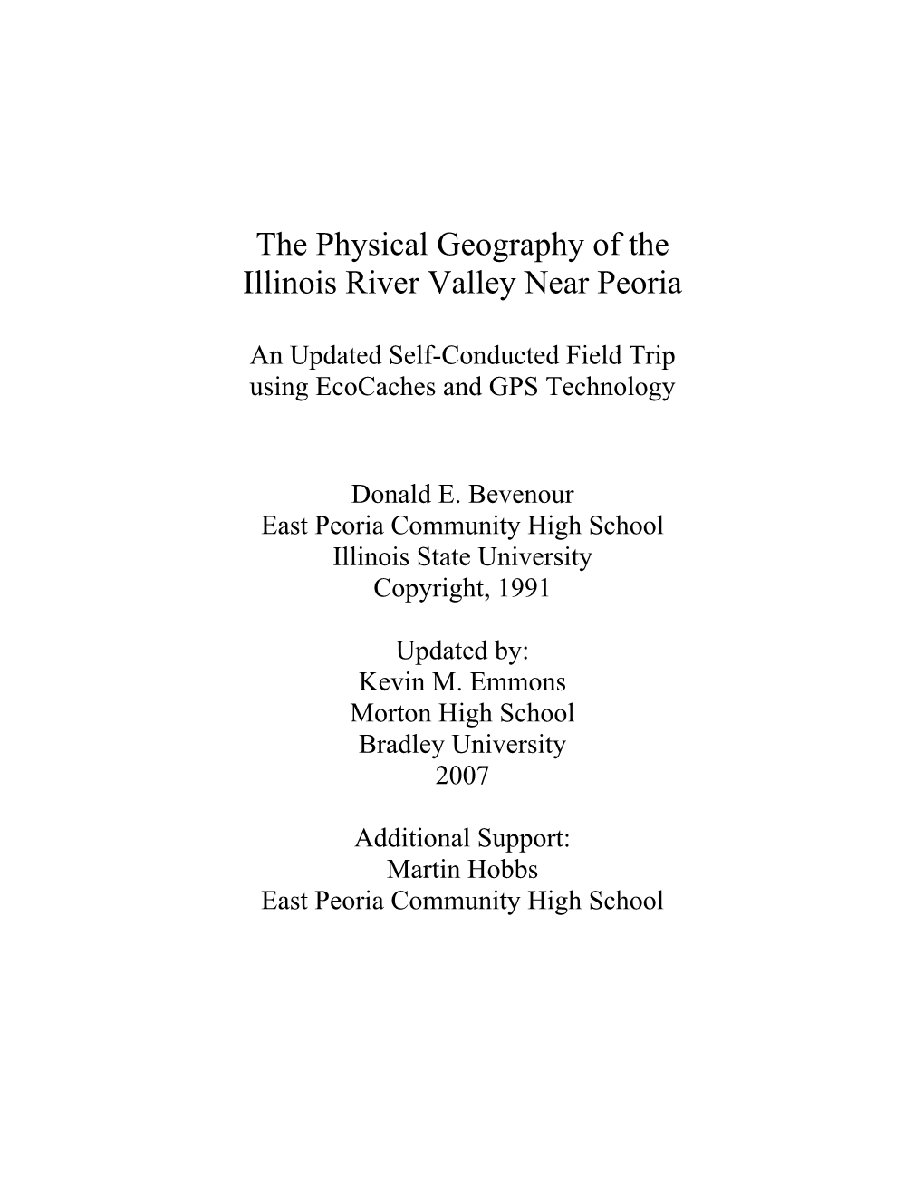 The Physical Geography of the Illinois River Valley Near Peoria