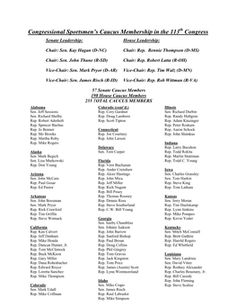 Congressional Sportsmen's Caucus Membership in the 113 Congress