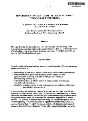 Development of a National Neutron Database for Nuclear Technology
