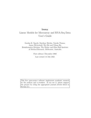Limma: Linear Models for Microarray and RNA-Seq Data User’S Guide