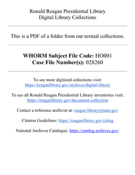 WHORM Subject File Code: HO001 Case File Number(S): 028260