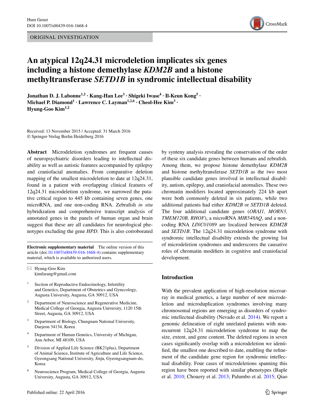 An Atypical 12Q24.31 Microdeletion Implicates Six Genes Including A