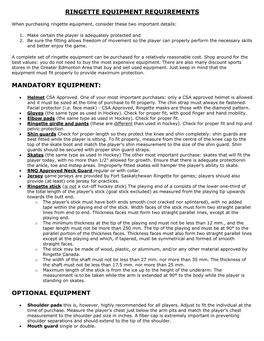 Ringette Equipment Requirements