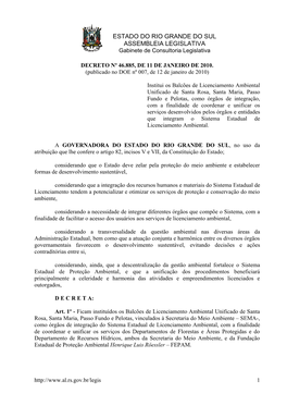 ESTADO DO RIO GRANDE DO SUL ASSEMBLEIA LEGISLATIVA Gabinete De Consultoria Legislativa