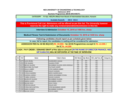 Medical Fitness Test & Submission of Documents Octobber 15, 2019 At