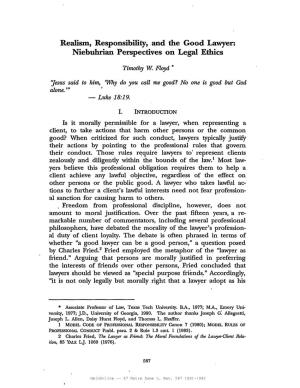 Realism, Responsibility, and the Good Lawyer: Niebuhrian Perspectives on Legal Ethics