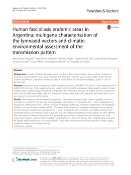 Human Fascioliasis Endemic Areas in Argentina: Multigene Characterisation of the Lymnaeid Vectors and Climatic-Environmental