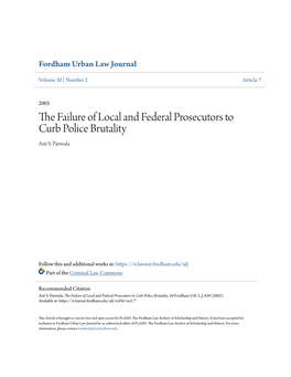 The Failure of Local and Federal Prosecutors to Curb Police Brutality, 30 Fordham Urb