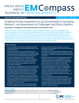 Enabling Private Investment in 5G Connectivity in Emerging Markets—An Assessment of Challenges and Policy Options by Georges V