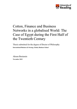 Cotton, Finance and Business Networks in a Globalised World: the Case of Egypt During the First Half of the Twentieth Century