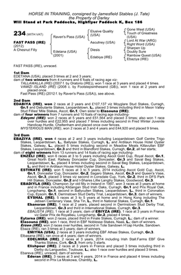 (J. Tate) the Property of Darley Will Stand at Park Paddocks, Highflyer Paddock K, Box 186