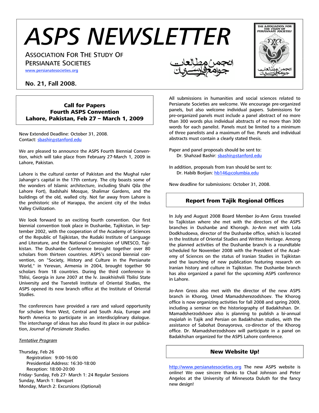 Asps Newsletter Association for the Study of Persianate Societies
