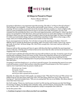 10 Ways to Prevail in Prayer Pastor Shane Idleman 7/22/2018