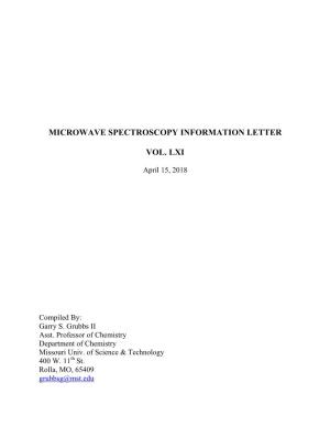 Microwave Spectroscopy Information Letter Vol