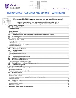 Biology 3596B – Genomics and Beyond – Winter 2021