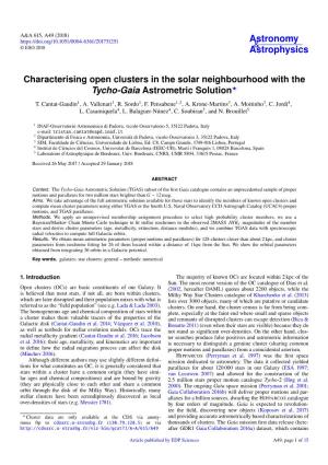 Characterising Open Clusters in the Solar Neighbourhood with the Tycho-Gaia Astrometric Solution? T